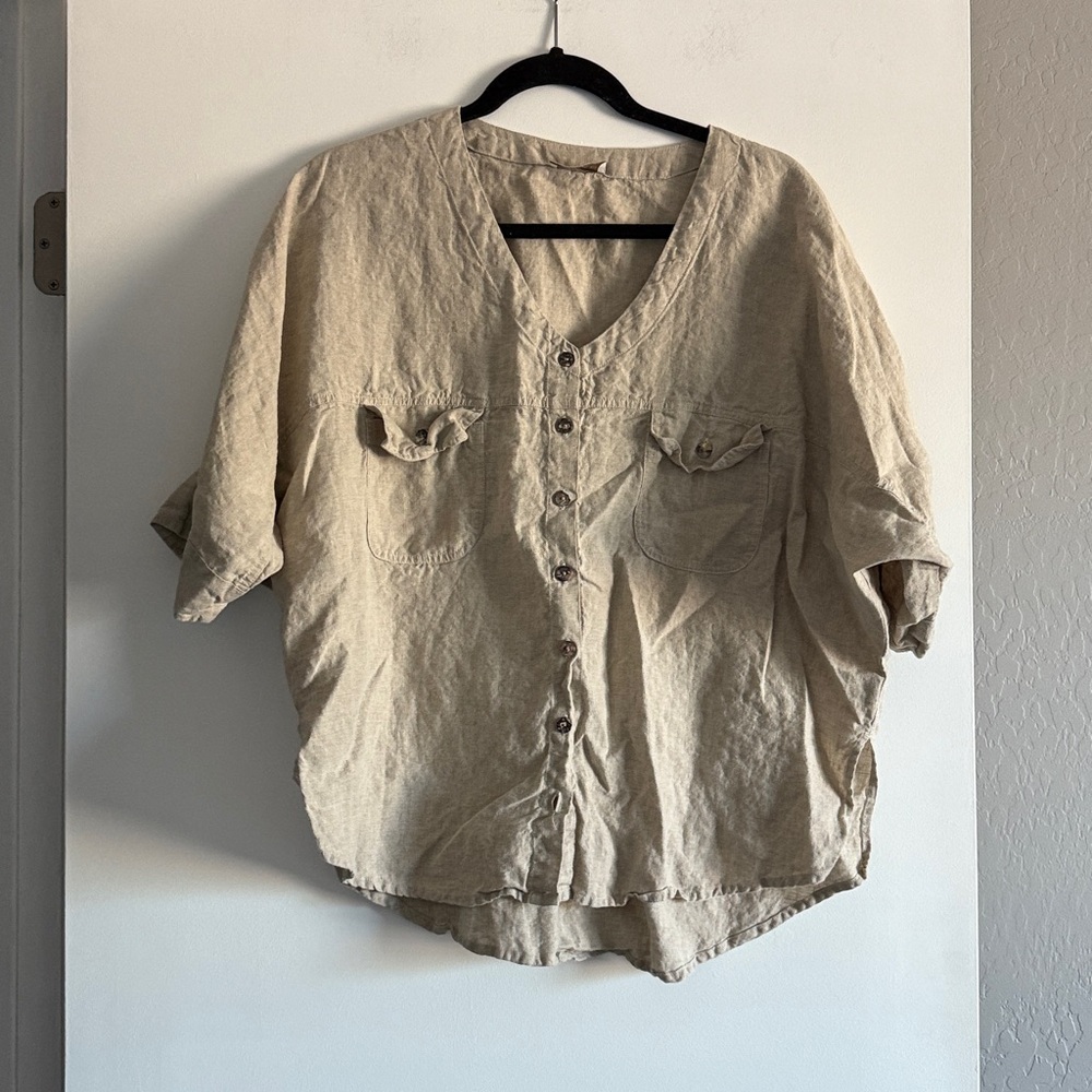 NOMAD The Label Beige Linen Button Front Oversized Shirt Women’s S/M